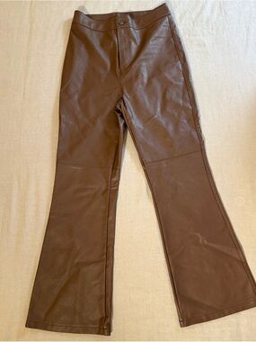 Free People Brown Faux Leather Flared Leg 7/8 Length High Waisted Pants- Size 4